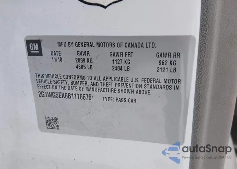 2011 Chevrolet Impala Lt from USA, damaged, VIN 2G1WG5EK6B1176676